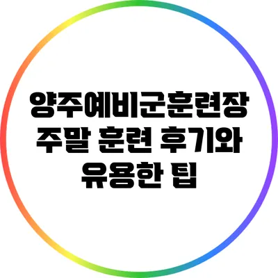 양주예비군훈련장 주말 훈련 후기와 유용한 팁