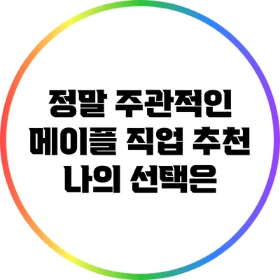 정말 주관적인 메이플 직업 추천: 나의 선택은?