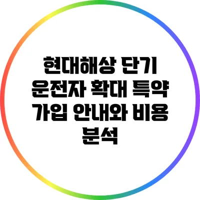 현대해상 단기 운전자 확대 특약 가입 안내와 비용 분석