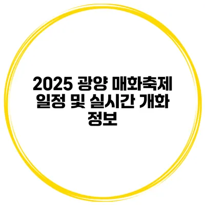 2025 광양 매화축제 일정 및 실시간 개화 정보