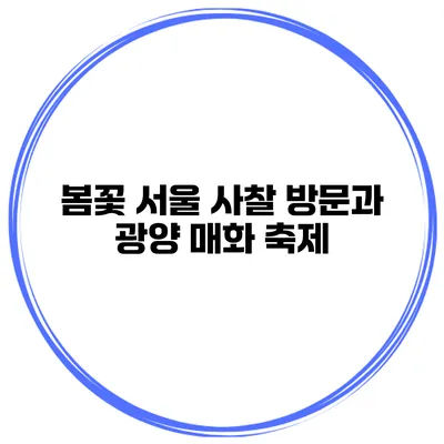 봄꽃 서울 사찰 방문과 광양 매화 축제